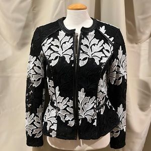 INC international concepts Embroidered Lace, Pleather Trim Zip-Front Jacket NWT